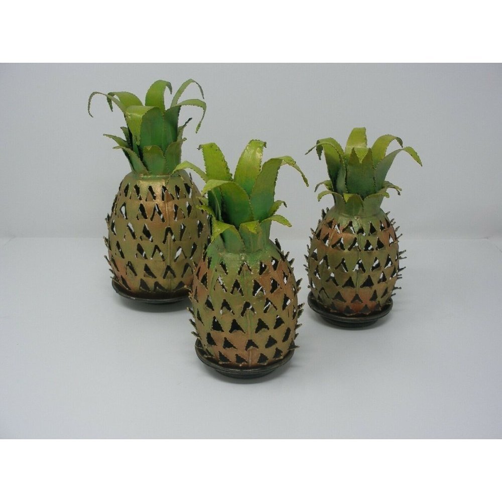 Metal Pineapple Shape Cut Candle Holders (set of 3)